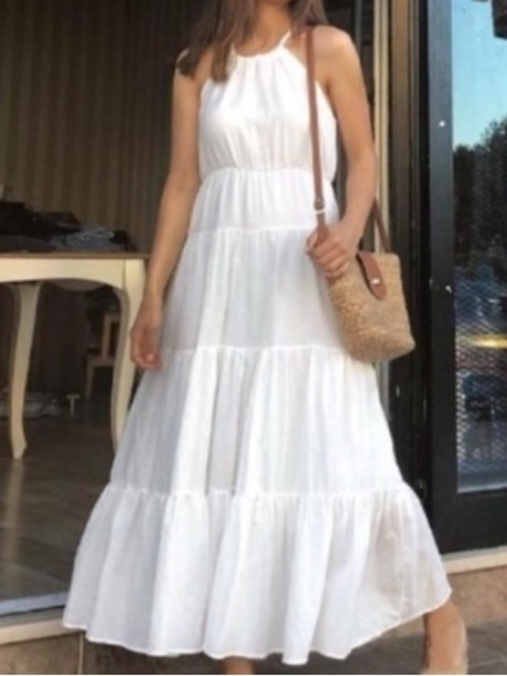 ⬆️ ZARA WHITE 100% LINEN HALTER BELTED FULLY LINED MAXI DRESS - Picture 9 of 15